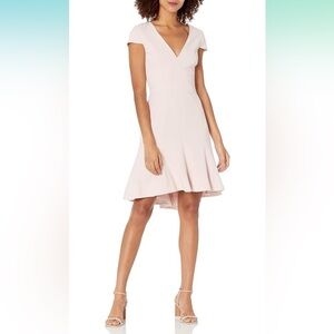 Dress the Population Bettie Powder Blush Plunging Back V-Neck Fit & Flare Dress